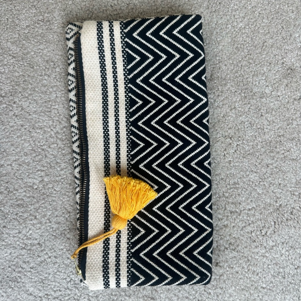 Tribe Alive Black and White Clutch with Yellow Tassel